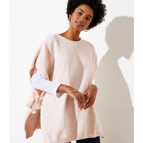 Loft Women's SZ M/L Flecked Side Tie Poncho NWT Cozy Lounge Minimal Classic - Picture 1 of 7